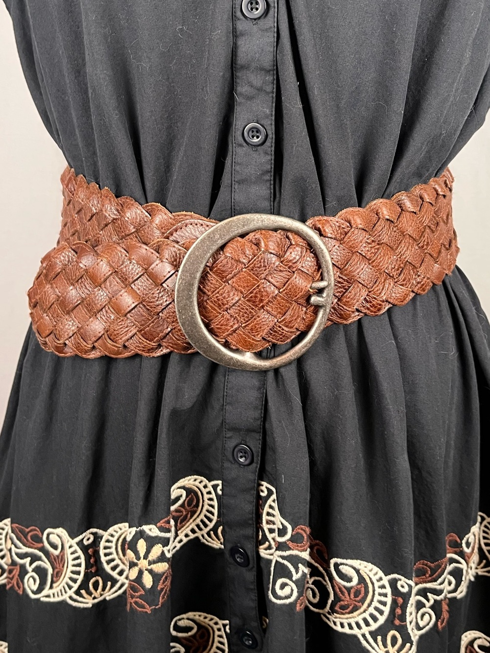 Banana Republic Wide Braided Leather Belt, Size Small Dark Brown